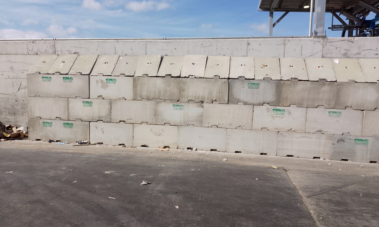 Interbloc blast wall blocks stacked for an explosives magazine