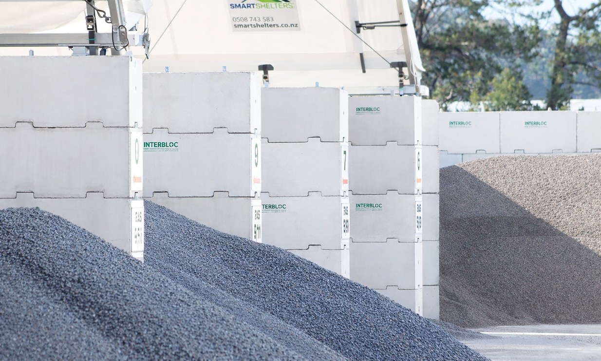 Interbloc precast concrete bund wall under construction