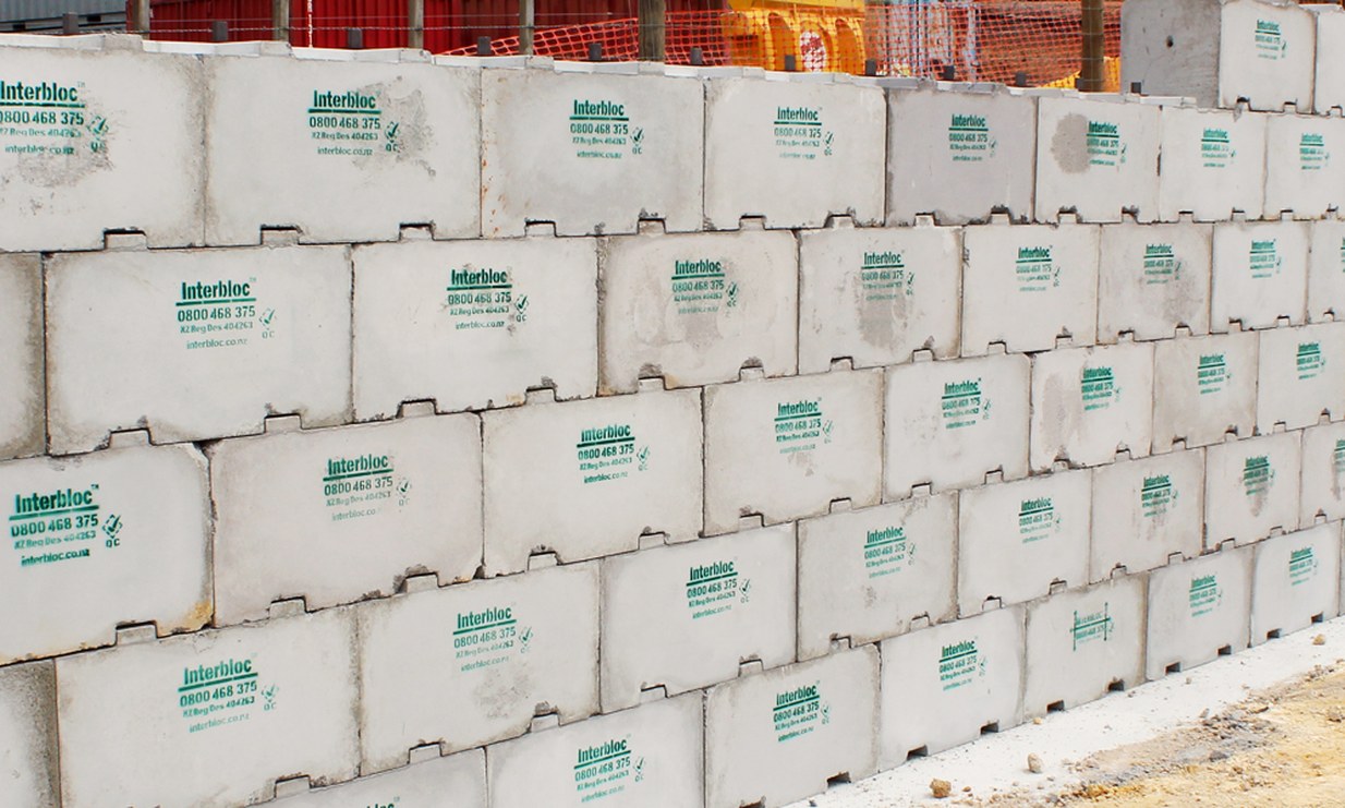 Interbloc blast wall blocks stacked for an explosives magazine