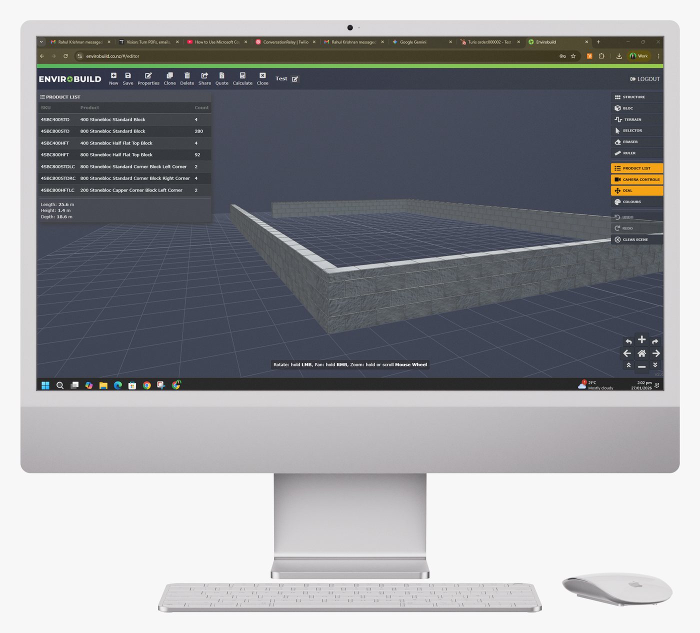Envirobuild 3D design viewport on a desktop monitor