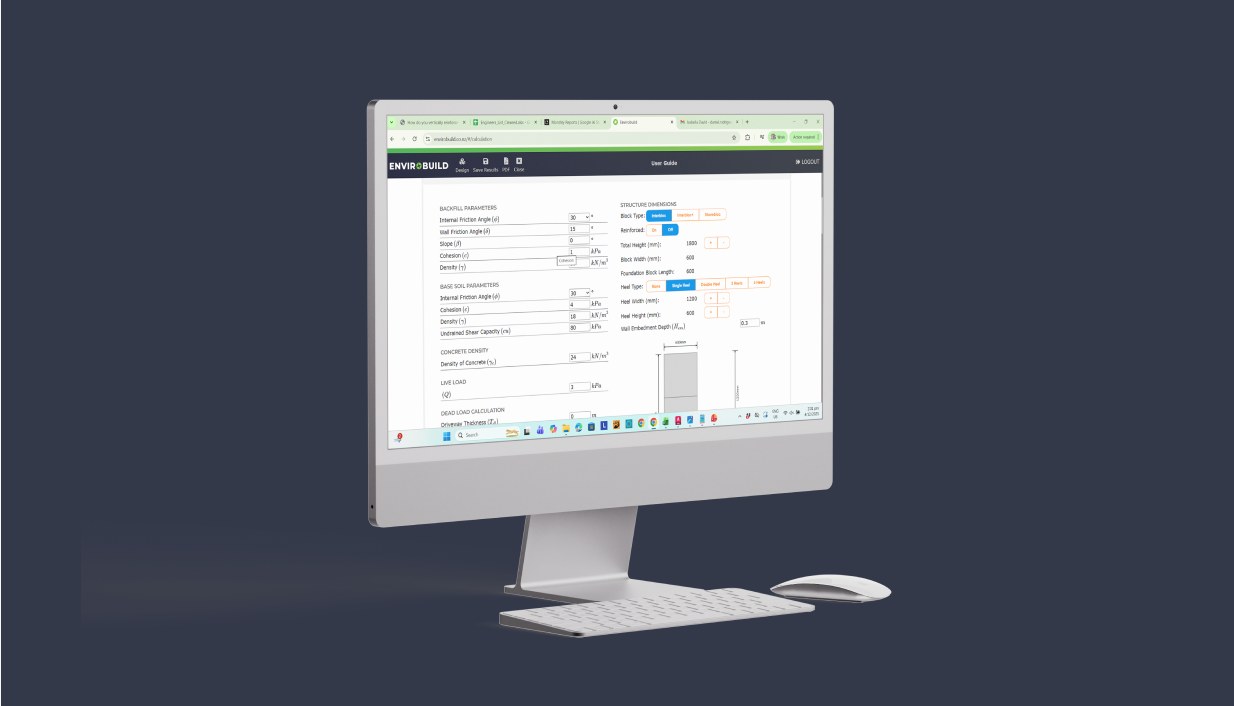 Envirobuild running in a browser, shown on a desktop monitor