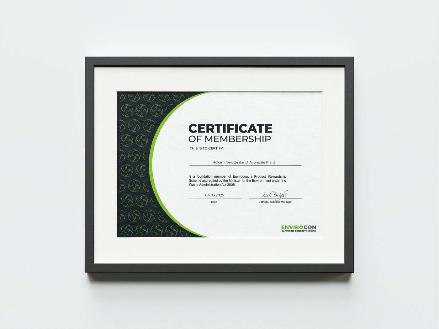 Certificate of membership documenting block compliance
