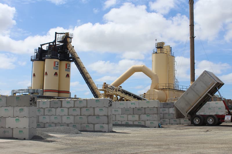 Completed Interbloc aggregate bunkers with improved truck access at Fulton Hogan's yard