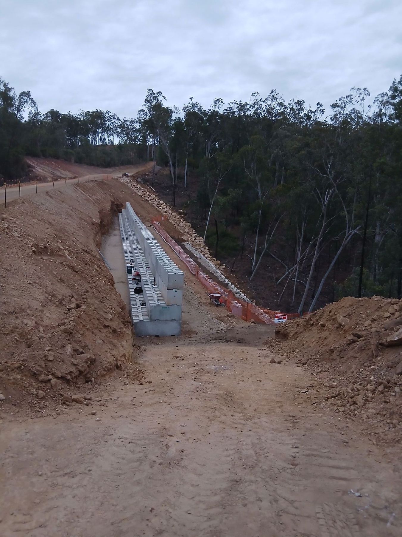 Base course of Interbloc blocks laid along the remote haul road alignment