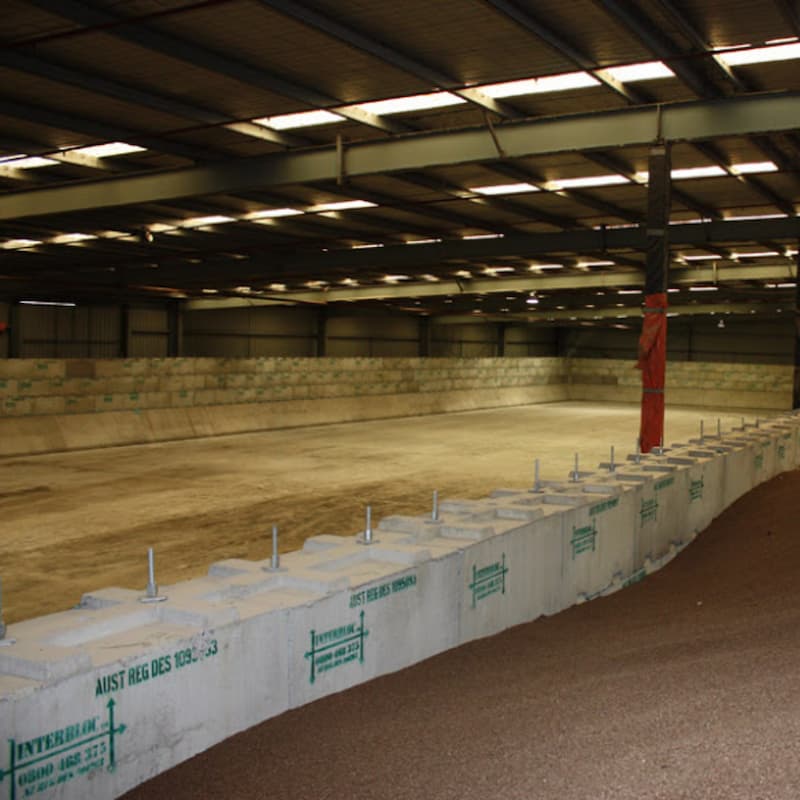 Completed Interbloc retaining wall section inside a Viterra fertiliser store