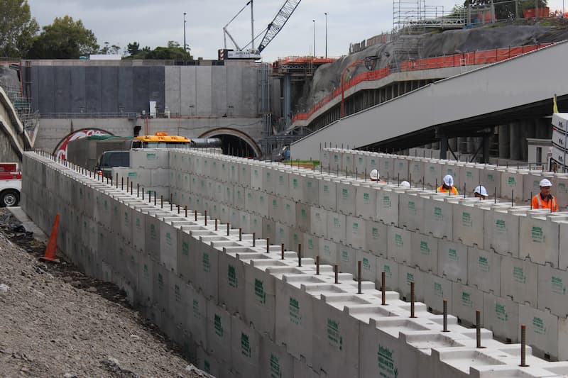 Completed Interbloc settling pond wall for the Waterview Connection tunnel project