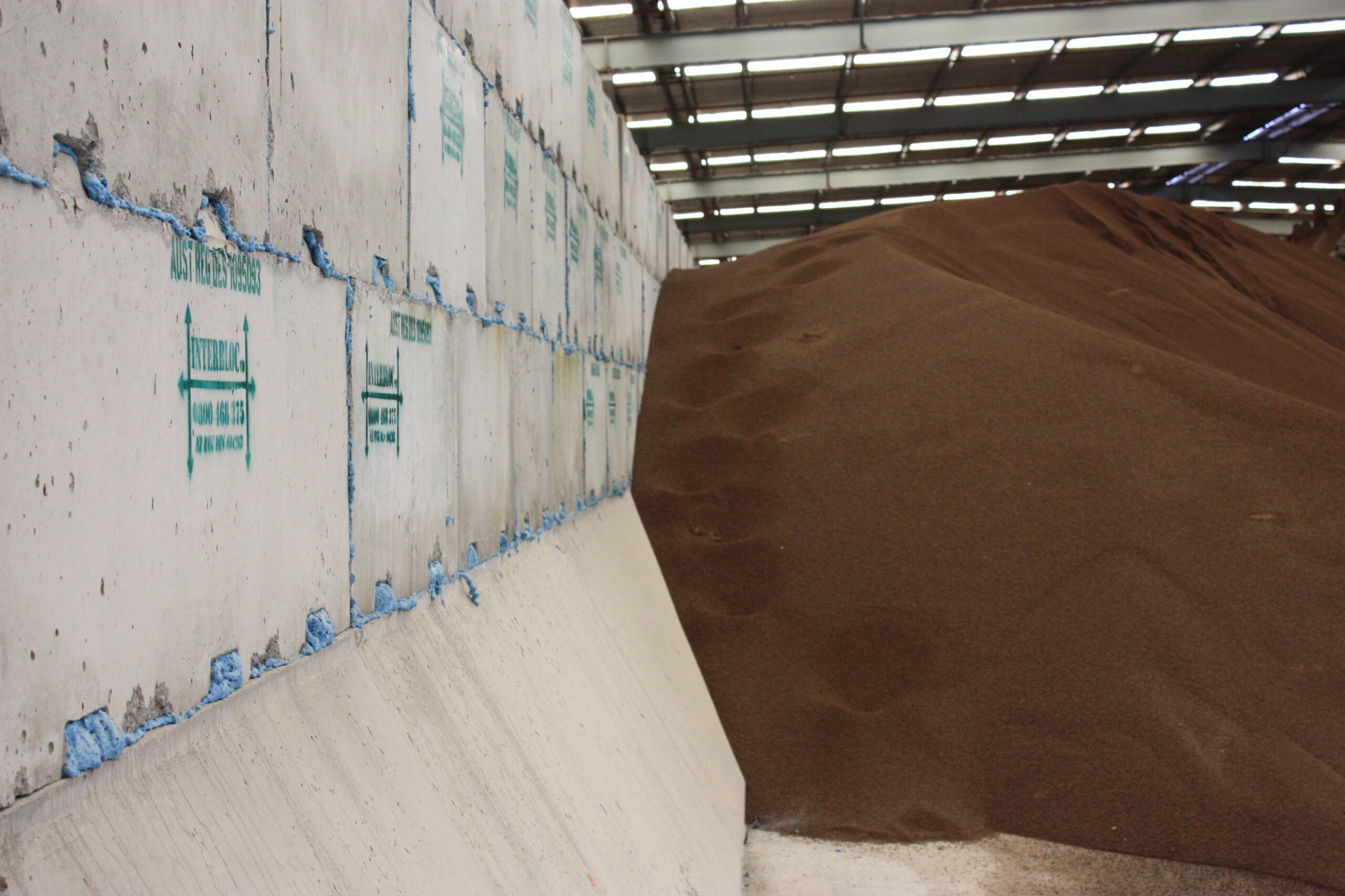 Envirocon sustainable precast concrete construction blocks for fertiliser storage.